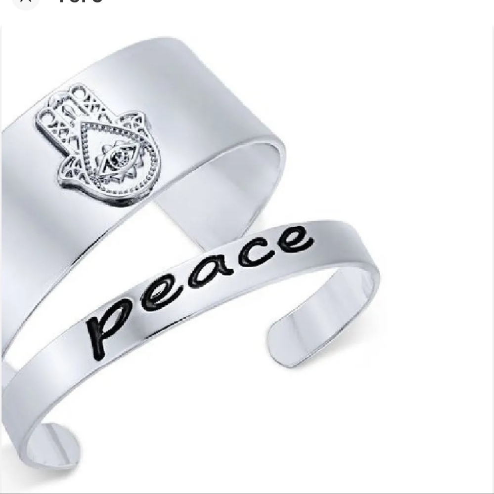 Inspired Life 2-piece Bangle Bracelet Set "peace" Silver Open Cuff